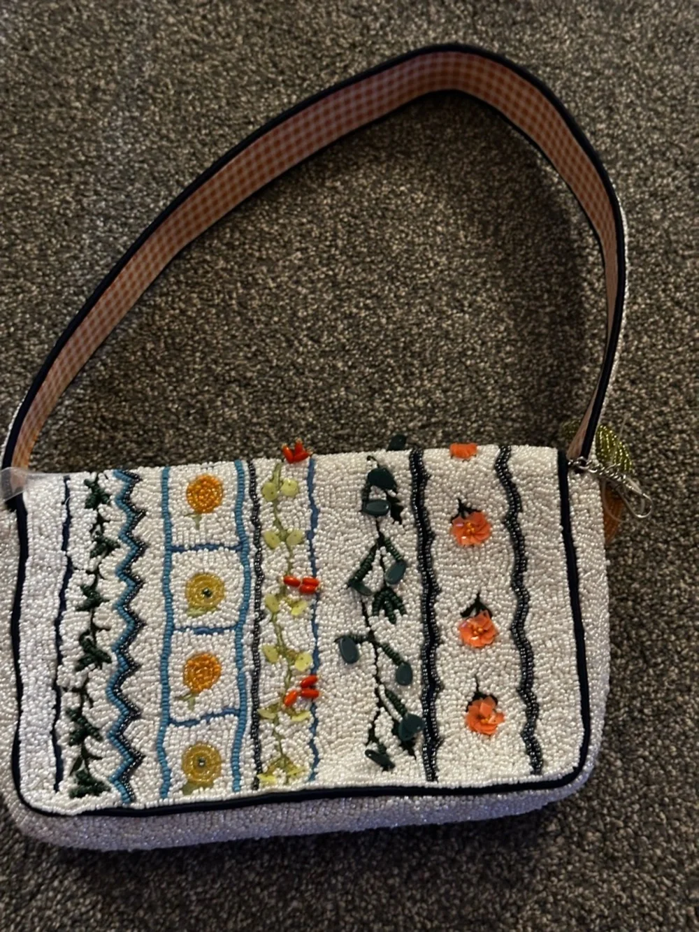 Beaded Floral Embroidered Shoulder Bag floral print & charm